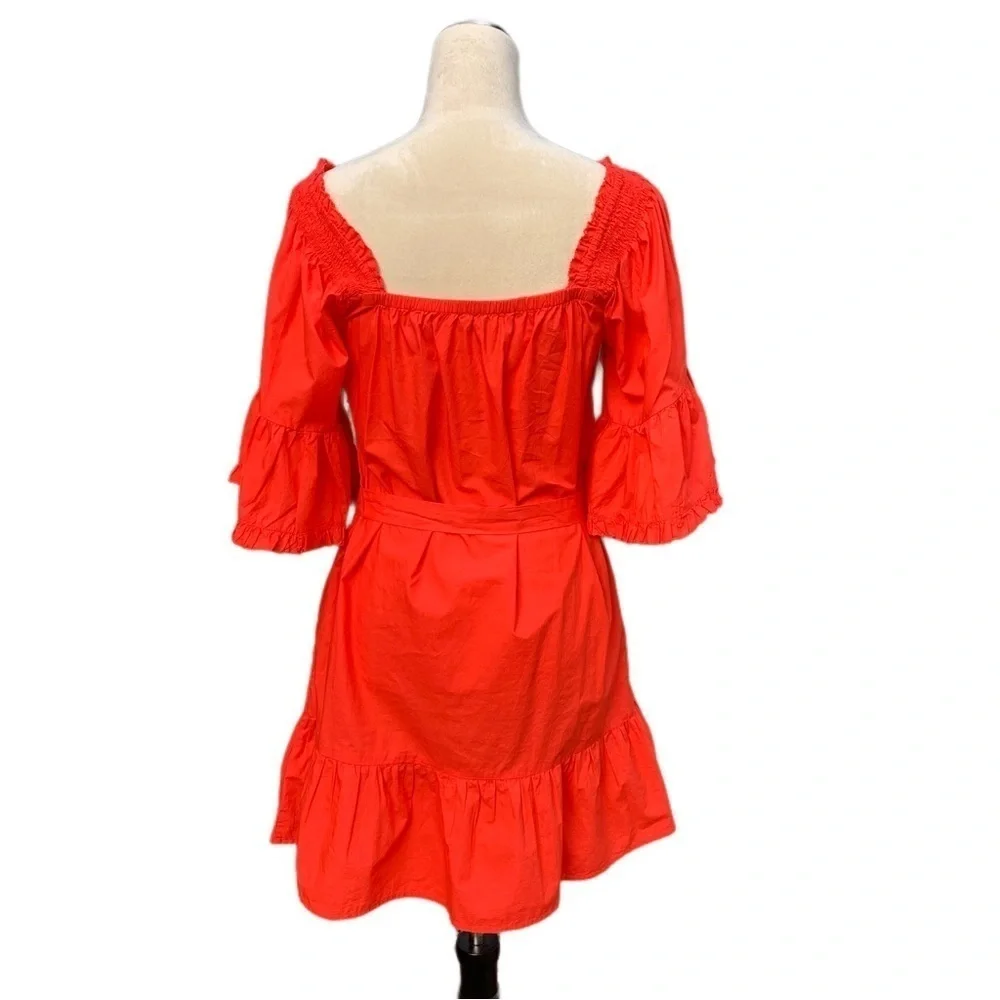 Joie Colstona Square Neck Half Bell Sleeve Ruffle Tomato Red‎ Mini Dress Small